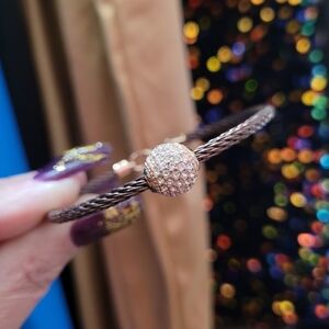 Vintage Rose Gold Rope Pave Set Crystal Ball Bracelet